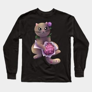 Cat with hydrangea flowers Long Sleeve T-Shirt